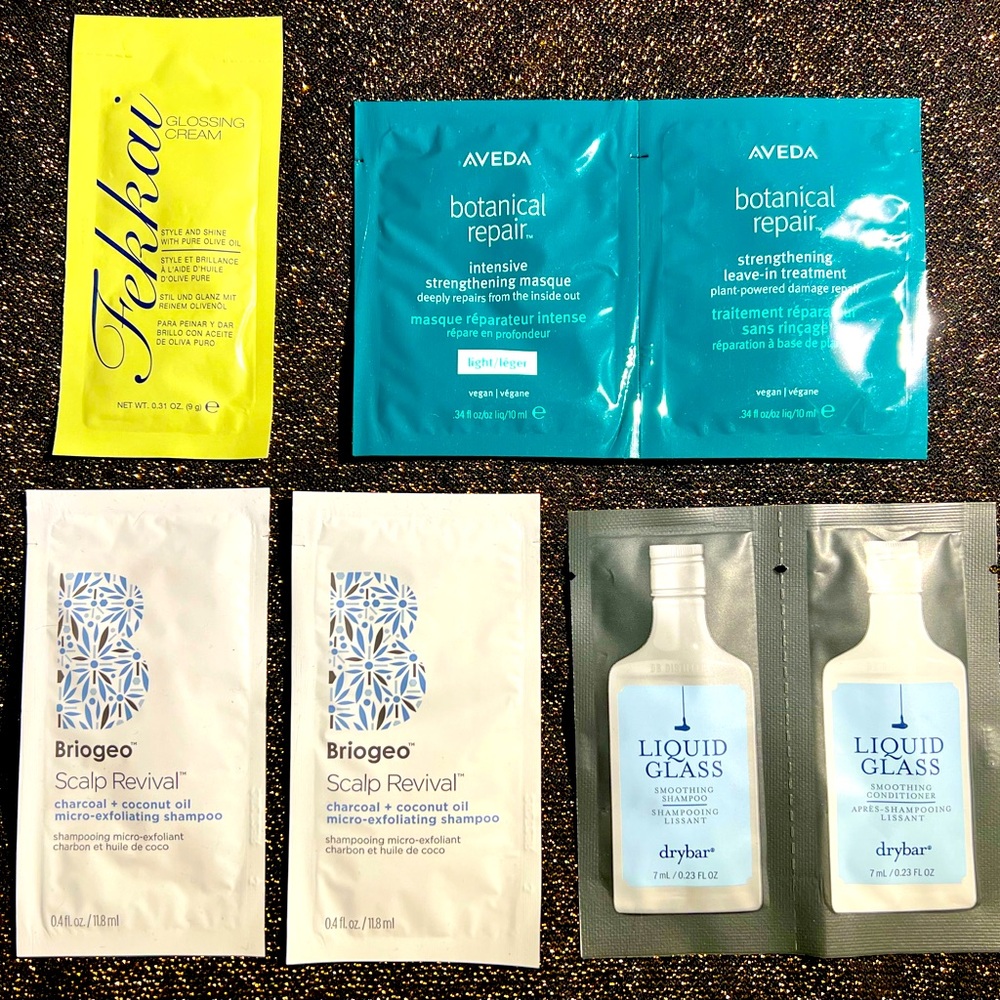 Lot of 7 Hair Care Packets- Fekkai, Briogeo, DryBar, Aveda/ Shampoo, Conditioner